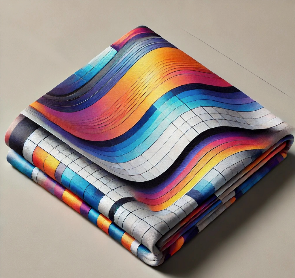Folded colorful fabric printed with flowing stripes