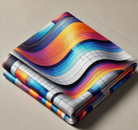 Folded colorful fabric printed with flowing stripes